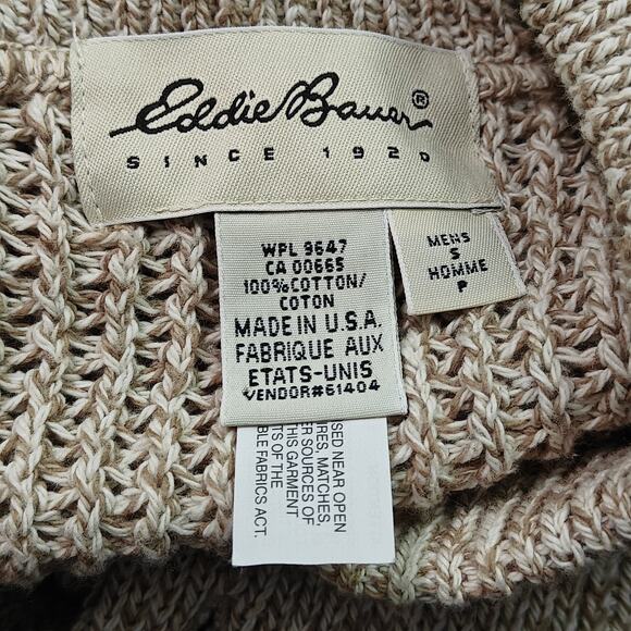 Vintage Eddie Bauer Men Chunky Knit Henley Fisherman Sweater Small Cotton USA - Picture 2 of 3